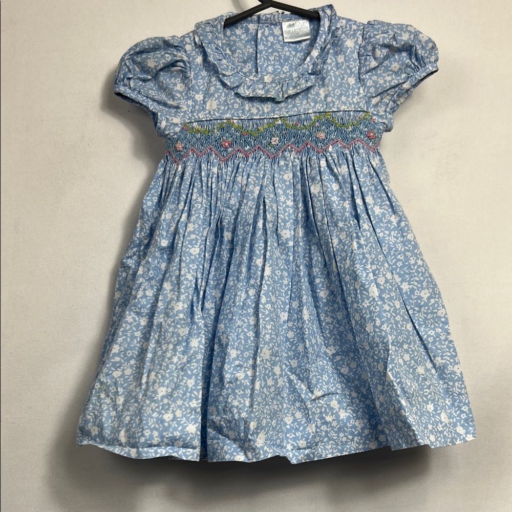 Edgehill Collection blue and white floral smocked embroidered dress 6 months